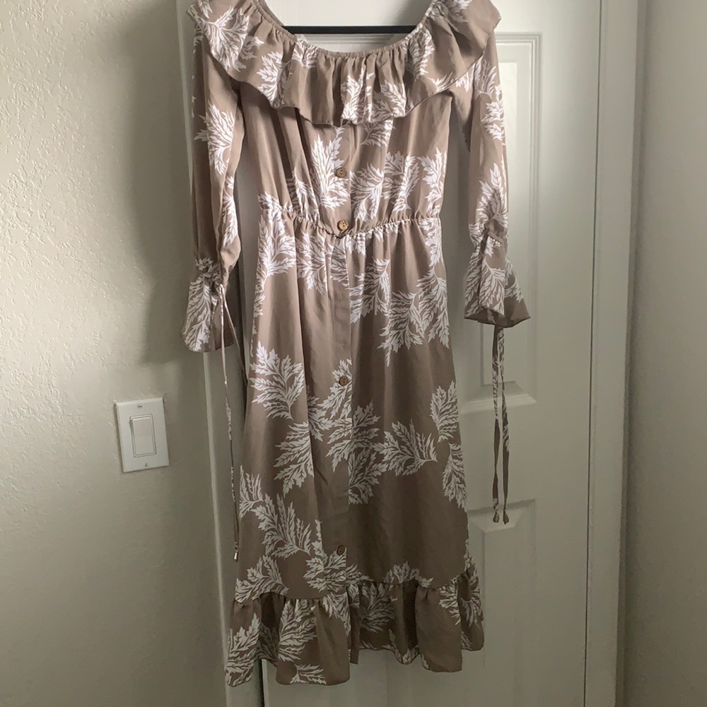 Beige dress off shoulder